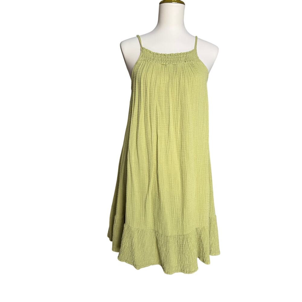 Red Haute Green Gauze Swing Mini Dress Size Small Ruffle Hem Boho